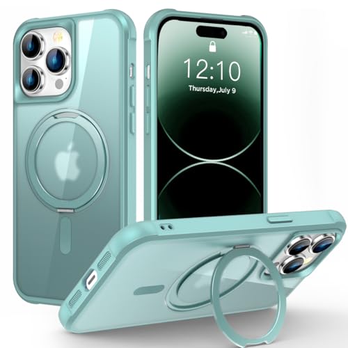 Designed for iPhone 14 Pro Case with 360° Rotatable Magnetic Ring Stand [Compatible Mag-Safe] [Military Grade Protection] Translucent Matte Phone Cases for Women Men 6.1'', Green - color: Green, size: Iphone 14 PRO