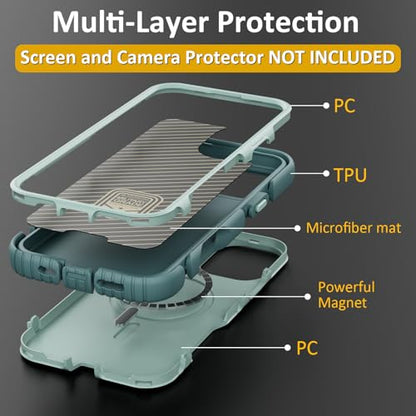 Follaroma Magnetic for iPhone 16 Case, Heavy Duty Phone Cases, Green, 6.1" | Compatible with MagSafe, Heavy Duty Shockproof,Military-Grade Anti-Drop Protective,Dual Layer Magnetic Protection Phone Cover - color: Green, size: iPhone 16 6.1''
