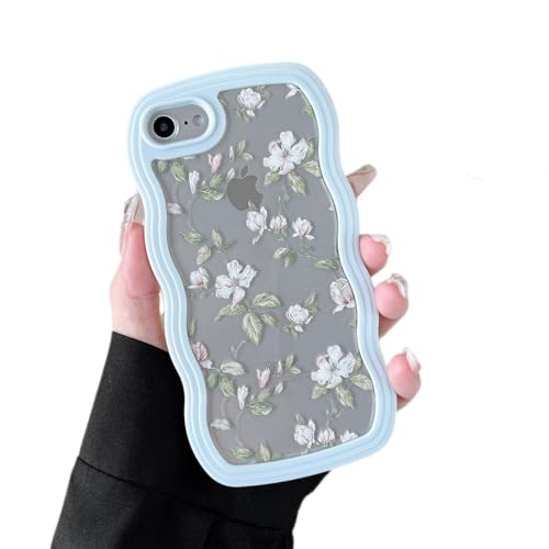 ZTOFERA Floral Case for iPhone 7/8/SE 4.7 inch,Cute Curly Wave Frame Shape Case with Green Leaf Flower Pattern for Women Girls, Clear Slim Shockproof Phone Cover for iPhone 7/8/SE, Green - color: Green, size: iPhone 7/8/SE 4.7"