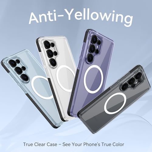 VENINGO for Samsung Galaxy S26 Ultra Case Magnetic, [Built-in TPU Cushion] Anti-Yellowing Clear Case,14FT Military Grade Drop Protection, Magnetic Ultra-Slim Shockproof Cover,Clear/Black - color: Black