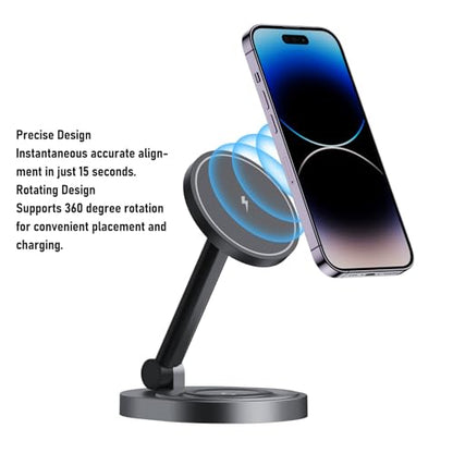 banapoy 2026 3 in 1 Charging Station for 16 15 14 13 12 Series, 360 Degree Rotating Magnetic Fast Charging Wireless Charger Stand Station with Indicator Light