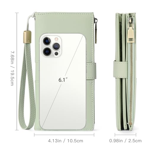 GAEKEAO Wallets for Women Leather RFID Blocking Large Capacity Card Case Ladies Wristlet Clutch Wallets Zipper Pocket with 4 ID Windows 20 Card Slots - color: Light Green