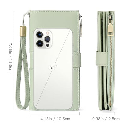 GAEKEAO Wallets for Women Leather RFID Blocking Large Capacity Card Case Ladies Wristlet Clutch Wallets Zipper Pocket with 4 ID Windows 20 Card Slots - color: Light Green
