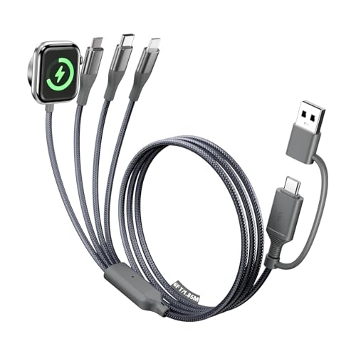 A-Pce 4-in-2 Multi Charging Cable with Smartwatch Charging, Grey-6FT - color: Grey, size: 6FT