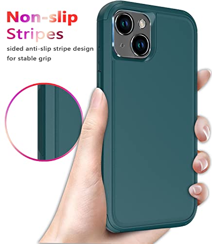 Diverbox for iPhone 14 Case [Shockproof] [Dropproof] [Tempered Glass Screen + Camera Lens Protector],Heavy Duty Protection Phone Case Cover for Apple iPhone 14 (Dark Green) - color: Dark Green-3in1