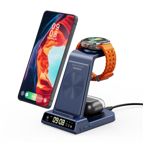 3 in 1 Wireless Charger for Samsung Galaxy S26 Ultra, Galaxy Watch 8, Buds - color: Blue