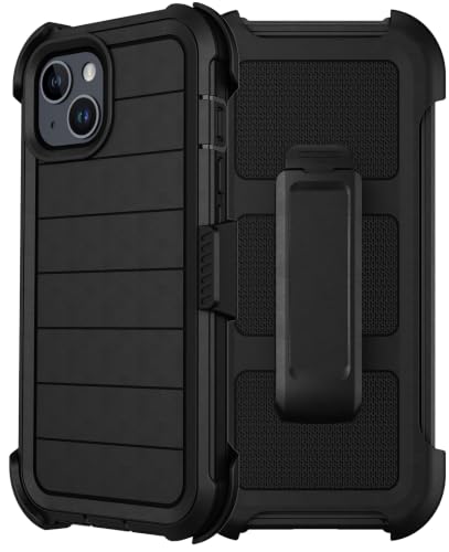 for iPhone 14 Case/iPhone 13 Case with Belt Clip Holster Screen Protectors, Heavy Duty Military Grade Shockproof Protection Rugged Anti-Drop Kickstand Phone Cover for Apple 14/13 (Black) - color: Black