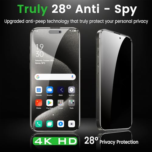 Romkasi 4 Pack Privacy Screen Protector for iPhone 15 Pro Max 6.7 Inch with 4 Pack Camera Lens Protector, Anti Spy Tempered Glass Film, Anti-Scratch, Touch Sensitive, Case Friendly - color: iPhone 15 Pro Max