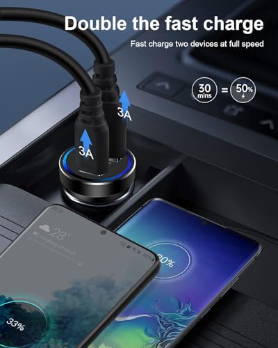 2Pack 12v USB Charger USBC Car Charger Adapter, Mini Car Phone Adapter USBC - color: Black