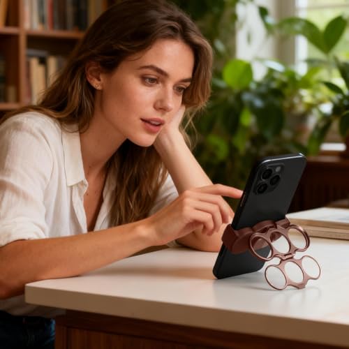 Double-Ring Three-Finger Back Clip Holder 360-Degree Rotating Mobile Grip Multipurpose Foldable Phone Grip Holder - color: Rose Gold