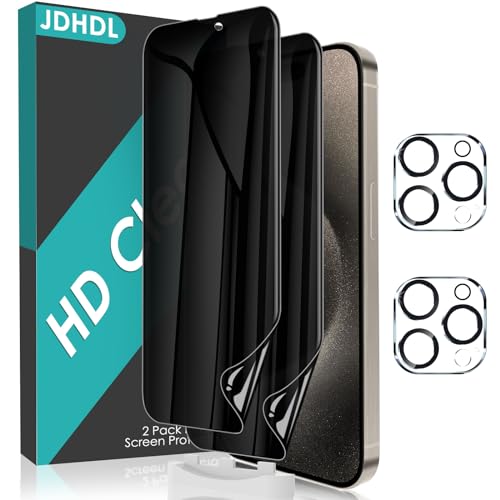[2+2 for iPhone 15 Pro Privacy Screen Protector (NOT Glass) with Tempered Glass Camera Lens Protector, Anti-Spy Non-breakable Soft Flexible TPU Hydrogel Film Screen Protector for iPhone 15 Pro - size: iPhone 15 Pro(6.1")