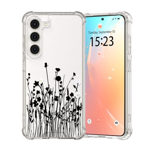 for Samsung Galaxy S23 Case, Floral Flowers Cute Clear Withe Design Aesthetic Pattern for Women Girls Slim Shockproof for S23 Phone Case, Black Lavender - color: Black Lavender, size: for Samsung Galaxy S23