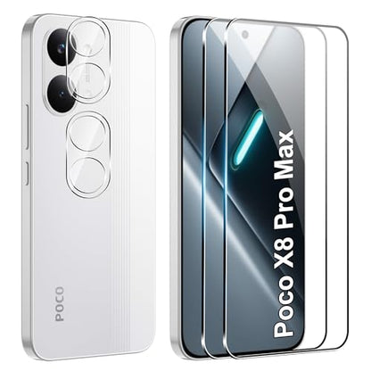 for Xiaomi Poco X8 Pro Max 5G Screen Protector with Camera Lens Protector, 9H Hardness Anti-Scratch Tempered Glass flim, Case Friendly, Anti-Fingerprint,Anti-Scratch (2+2 PACK) - color: Poco X8 Pro Max 5G