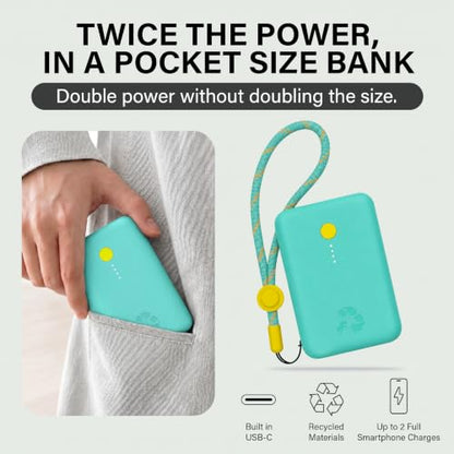 Nimble Champ Portable Charger, 10000mAh Power Bank, 20W Dual USB-C Charging - color: Teal