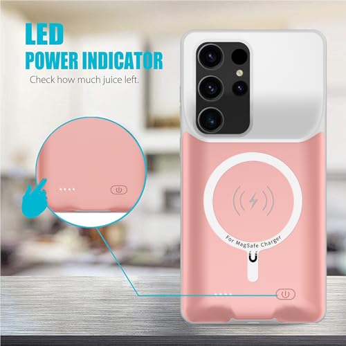 Battery Case for Galaxy S22 Ultra/S23 Ultra, [12000mAh] Slim Portable Protective Fast Charging Case Backup Power Bank Battery Case Compatible with Galaxy S22 Ultra/S23 Ultra-6.8 inch-Pink - size: Galaxy S22 Ultra/S23 Ultra-Pink