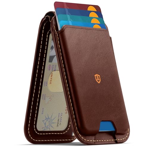 SHIELDON Genuine Leather Magnetic Wallet Stand for MagSafe, Retro Coffee | Strong Magnetic, 6 Card Holder, Kickstand, Angle Adjustment, Rfid Blocking, Quick-access, for iPhone 17/16/15/14/13/12 Series - color: Retro Coffee