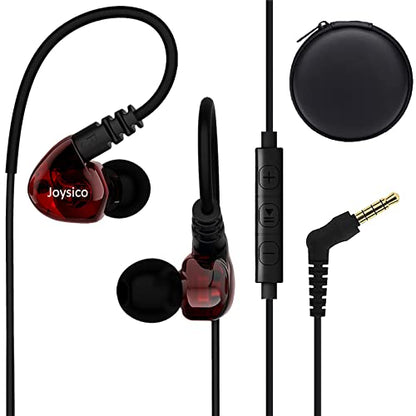 Joysico Wired Sport Running Headphones Over Ear in-Ear Earbuds with Mic Red - color: Red