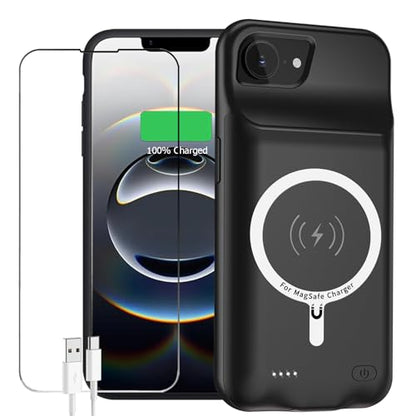 Battery Case for iPhone 16e/17e, 10000mAh Portable Protective Wireless Charging Case Support Carplay Compatible with iPhone 16e /17e (6.1 inches) Rechargeable Extended Battery Charger Cover (Black) - size: iPhone 16e