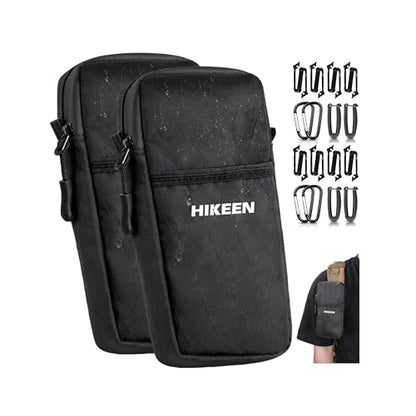 Hikeen X-Pac Backpack Strap Pouch for Smartphone, Weatherproof Durable Tactical Molle Phone Pouch with Carabiner, Molle Backpack Phone Holder Fit Outdoor/Hiking/Climbing - style: Black-2pcs