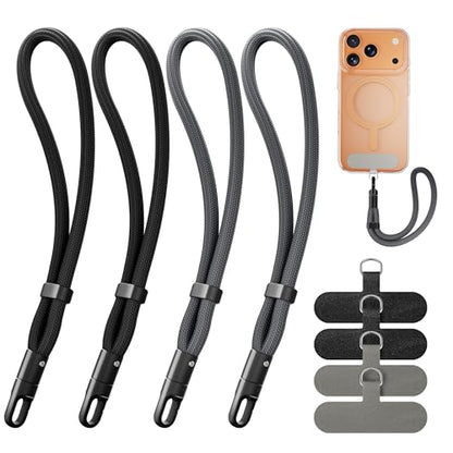 SHANSHUI Phone Lanyard, 4 Pack Adjustable Cell Phone Strap, Hand Wrist Strap Lanyard with 4 Pack Tether Tabs for Smartphones-Black Gray - color: Black+gray