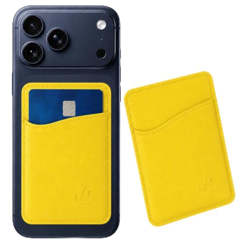 Wallaroo Premium Leather Cell Phone Wallet Stick On - Phone Wallet and Card Holder for Women and Men - Durable with Non-Slip Lining Secures Up to 3 Cards - color: Yellow Leather