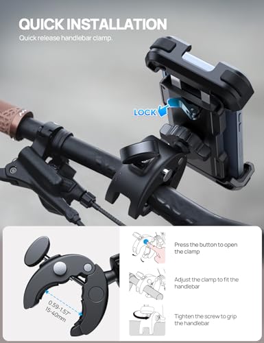Aomiker Bike Motorcycle Phone Holder Mount - [2025 Quick Release] Bike Phone Holder Handlebar Clamp, Bicycle Scooter Phone Clip for iPhone 16 15 14 13 12 11 Pro Max Plus Mini, 4.7-6.8" Smartphone - color: Black