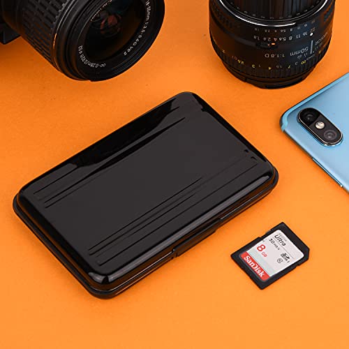 Aluminum Shock Resistant Carrying Box Holder Memory Card Storage Box Case Holder 8 Slots for SD SDHC MMC Micro SD TF Cards (Black) - color: Black