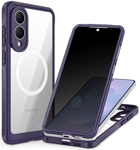 CENHUFO Magnetic for Samsung Galaxy S25 Edge Case, Full Body Phone Case with Built-in 9H Tempered Glass Privacy Screen Protector and Camera Lens Protector, Shockproof Clear Cover Bumper - Purple - color: Purple, size: S25 Edge