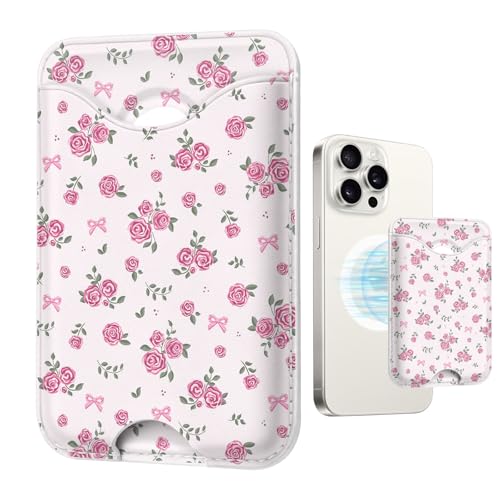 Purple Floral Magnetic Wallets Compatible with Magsafe Wallet for iPhone 17 16 15 14 13 12 Pro Max Plus Flowers Card Holder for Women Fit 3 Cards Lether Phone Magnet Mag Safe - color: Flowers (Purple)