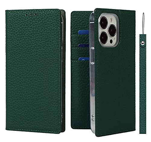 iCoverCase Compatible with iPhone 13 Pro Wallet Case, RFID Blocking Genuine Leather Magnetic Case with Wrist Strap and Card Slots Kickstand Feature Flip Cover 6.1 Inch (Green) - color: Green, size: iPhone 13 Pro