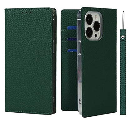 iCoverCase Compatible with iPhone 13 Pro Wallet Case, RFID Blocking Genuine Leather Magnetic Case with Wrist Strap and Card Slots Kickstand Feature Flip Cover 6.1 Inch (Green) - color: Green, size: iPhone 13 Pro
