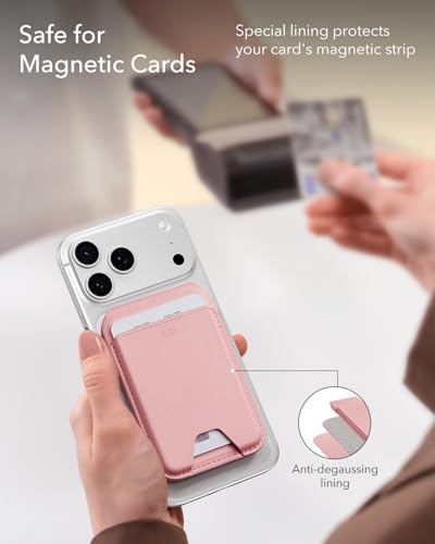 ESR Aura for MagSafe Wallet with Adjustable Stand, 5 Card Holder | Strong Magnetic Wallet for iPhone 17 Pro Max 17e 16 15 14 13 12 Series, Not for iPhone 13/12 mini, Vegan Leather, Pink - color: Pink