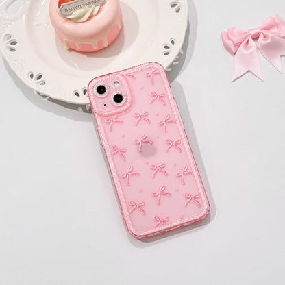 NITITOP Compatible with iPhone 13 Case Cute Clear Pink Glitter Bow Knot Design Shiny Star Sparkle Bling Diamond Girls Women Soft TPU Shockproof Protective Phone Cover - Large Bow Heart - color: Large Bow Heart, size: iPhone 13