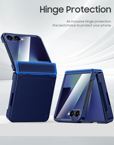 GooseBox for Samsung Galaxy Z Flip 7 Case Wallet RFID Card Holder&Hinge Protection&HD Screen Protector, Full Body Shockproof Cover for Galaxy Z Flip 7(Blue) - color: Flip7-Blue