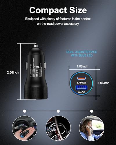 USB C Car Charger for Google Pixel, 30W PD Dual Port Fast Charging Adapter - color: Black-2
