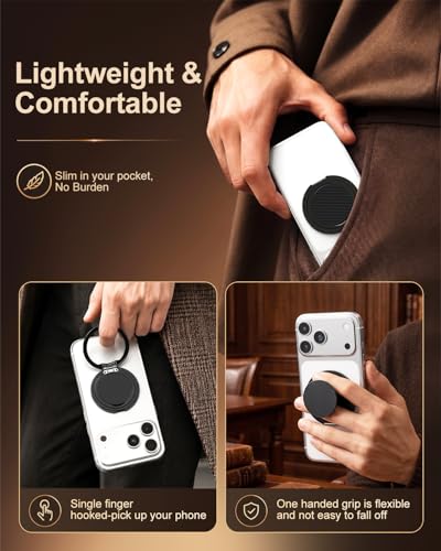 Magnetic Phone Grip for MagSafe, Ultra-Thin 360° Rotate Lightweight - color: Black-Kevlar