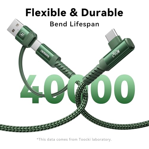 240W USB C to USB C Cable 10FT 2Pack, 2-in-1 Right Angle, Fast Charging - color: Green