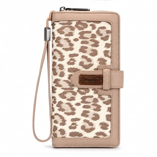 X Wrangler Women's Wallets Bifold Wristlet Wallets for Women Large Capacity Credit Card Wallet with ID Window - color: Leopard Khaki