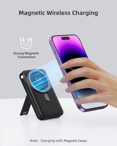 for Magsafe Portable Charger for iPhone 10000mAh Wireless Magnetic Power Bank, 22.5W Fast Charging Battery Pack, Built-in Cables and Wall Plug & Foldable Stand for iPhone 18/17/16/15/14/13 Series