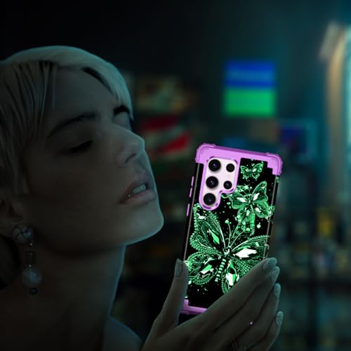 Miqala Compatible with Galaxy S23 Ultra 5G Case,Glow in The Dark Three Layer Heavy Duty Shockproof Protection Hard Plastic Bumper+Soft Silicone Case for Samsung Galaxy S23 Ultra,Dark - color: Dark Butterfly, size: Samsung Galaxy S23 Ultra,6.8 inch
