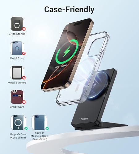 Folding Wireless Charging Stand, Magnetic 15W Fast Charging Station Mag-Safe Travel Lightweight Charger Compatible for iPhone 16/16 Pro/16 Pro Max/16 Plus/15/14/13/12 Series, AirPods 4/3