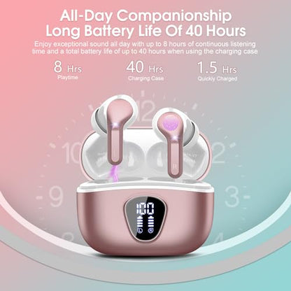 Wireless Earbuds, Bluetooth 5.4 Headphones HiFi Stereo, Bluetooth Earbuds - color: Rose Gold