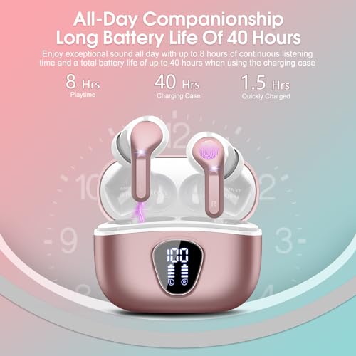 Wireless Earbuds, Bluetooth 5.4 Headphones HiFi Stereo, Bluetooth Earbuds - color: Rose Gold