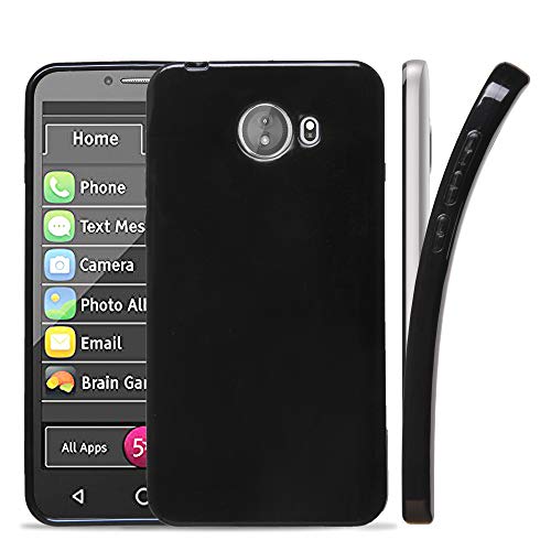 Glossy Jet Black Flexible Flex-Gel Skin Phone Case Cover Compatible with GreatCall Jitterbug Smart2 Case (5.5” Screen) (6598524949) - color: Black