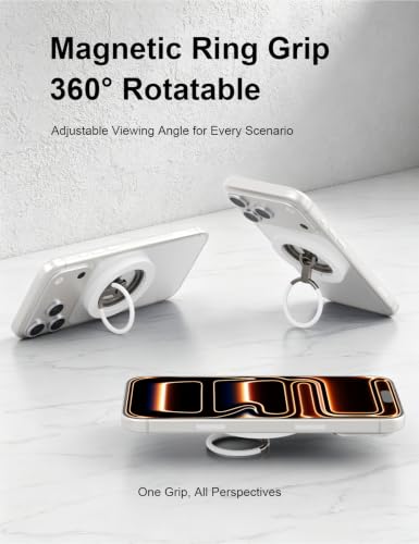 MagSafe Phone Grip Stand, 360° Rotatable, Dual-Sided Magnet - color: White