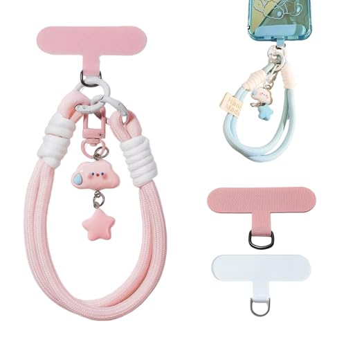 KIMAGIC Korean Dopamine Phone Wrist Strap - Handmade Thickened Phone Lanyard, Anti-Drop Hands-Free Charm - color: 05 Speechless Cloud Star Pink