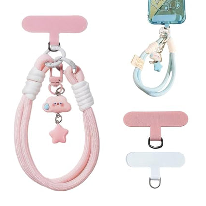 KIMAGIC Korean Dopamine Phone Wrist Strap - Handmade Thickened Phone Lanyard, Anti-Drop Hands-Free Charm - color: 05 Speechless Cloud Star Pink