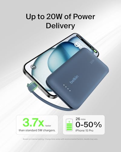 Belkin 10000mAh 20W USB C Power Bank, Portable Charger for iPhone & iPad - color: Blue, style: 10K mAh