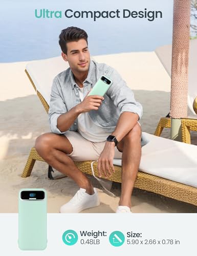aonidi Portable Charger 12000mAh with Built-in Cables&AC Wall Plug, Green - color: Green