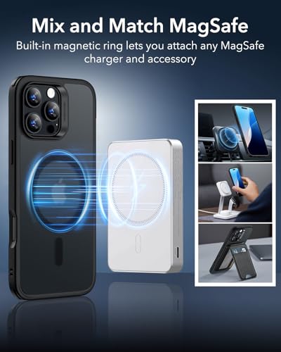 ESR for iPhone 16 Pro Case, Compatible with MagSafe, Shockproof Military-Grade Protection, Magnetic Phone Case for iPhone 16 Pro, Classic Hybrid Case (HaloLock), Frosted Black - color: C-Frosted Black